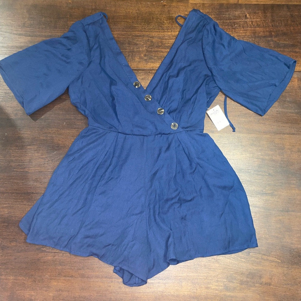Charlotte Russe Stylish Blue Romper with Button Detail NWT - Size Medium